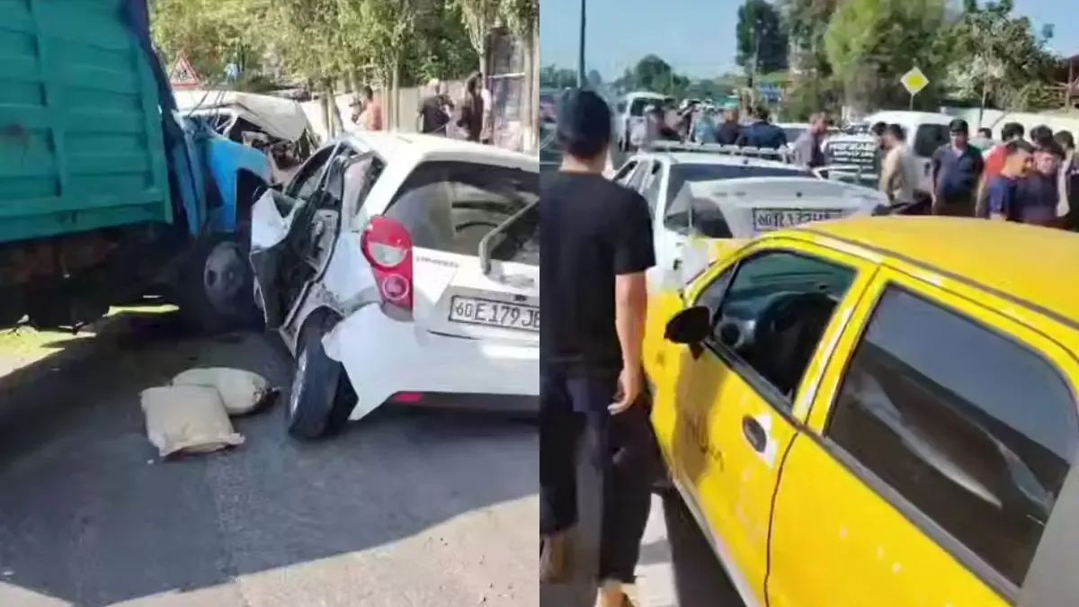 Andijon tumanida yuk mashinasi tormozi ishlamay qolib, svetoforda turgan 5 ta avtomobilni urib ketdi