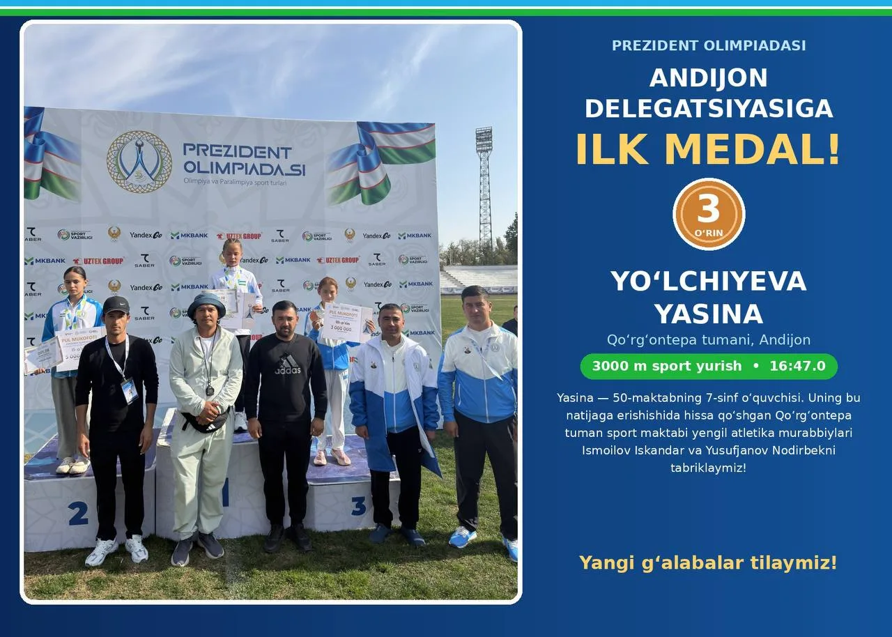 Qorg'ontepalik yosh sportchi Prezident olimpiadasida Andijon delegatsiyasiga ilk medalni keltirdi